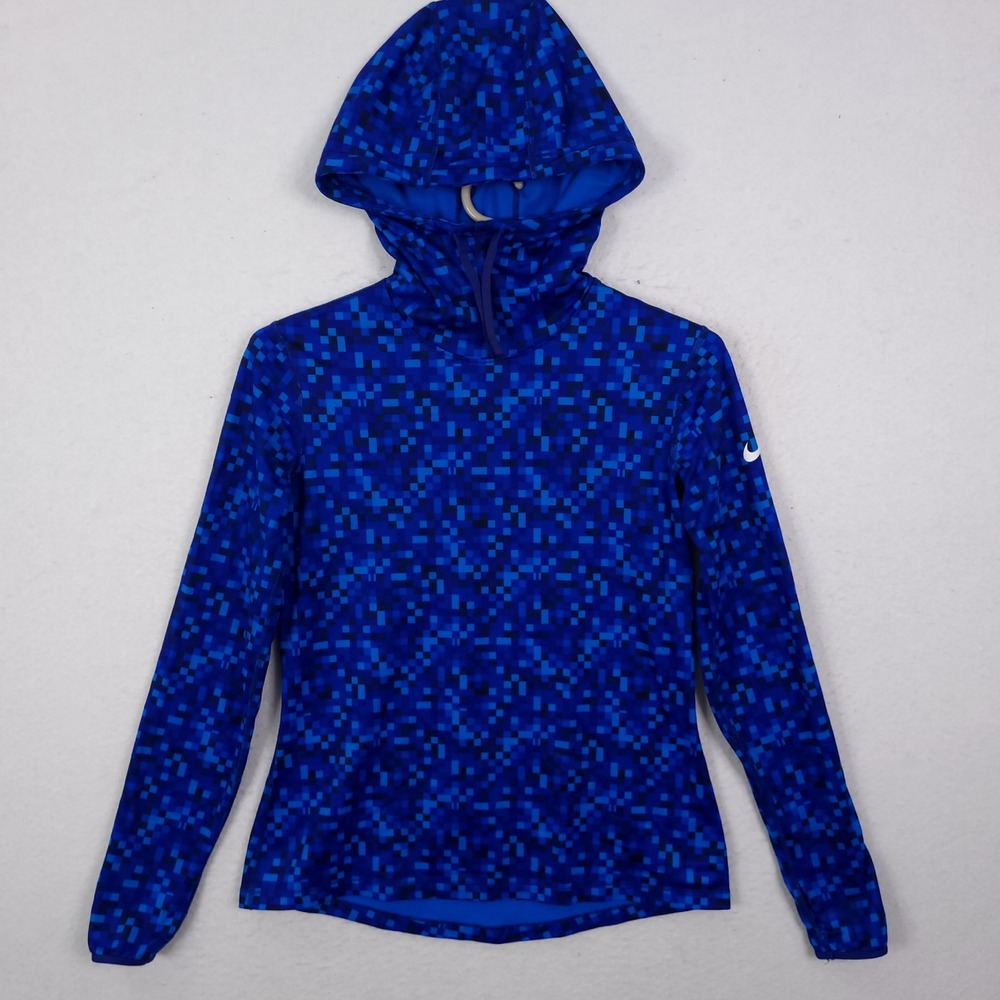 Nike Pro Dri Fit Hoodie Large Blue Digital Pixel Camo Long Sleeve